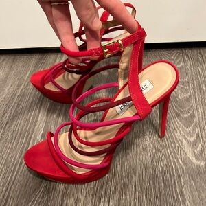 Steve Madden Red and Pink Strappy Pumps Heels Size 7.5